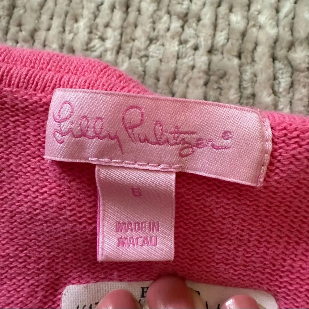 Lilly Pulitzer Girls 6 Pink Ruffle Trim Cardigan Sweater‎ 100% Cotton